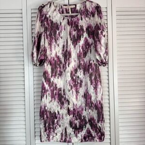 Rebecca Moses Silk Dress Lightweight 3/4 Sleeves Purple Splash Size Medium